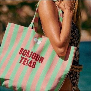New without Tags Sezane Pink and Green Striped Tote